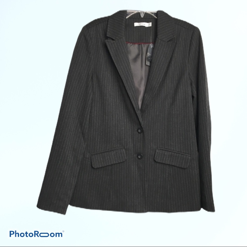 Reitmans Collection Suit Jacket Womens Grey Pinstripe Blazer Workwear Casual